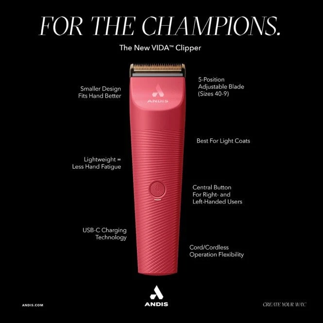 Andis Andis Vida Cordless Clipper - Raspberry 6 Andis Andis Vida Cordless Clipper - Raspberry - Image 6